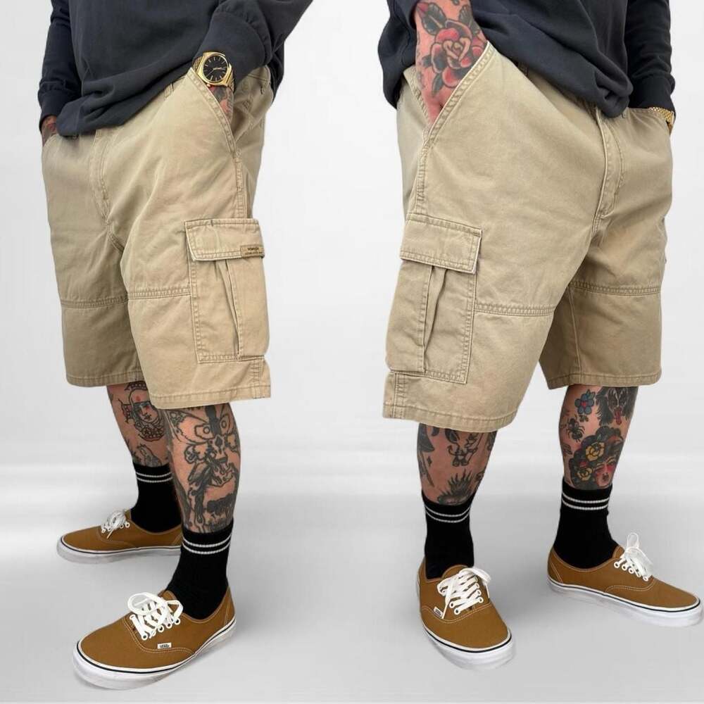 Wrangler Cargo Shorts Tan Baggy Y2K Skater Size 38